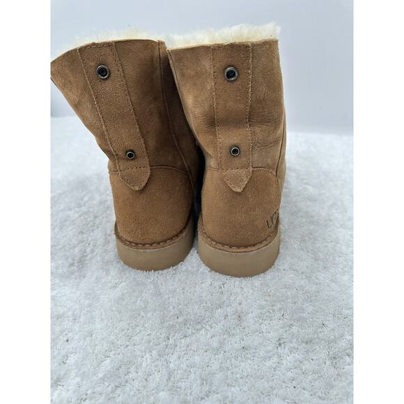 Ugg women's Quincy brown shearling lined boots size 8 Winter Warm Tie Fold Over - Picture 4 of 14